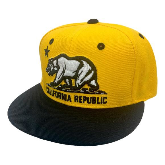Gold/Black California Republic Cali Bear Flag Flat Bill Snapback Cap Hat - Picture 3 of 4